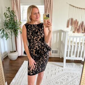 Tadashi Shoji Lace Overlay Peplum Cocktail Dress
